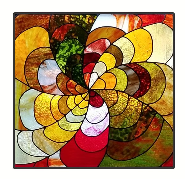 stained glass with orange and red swirls